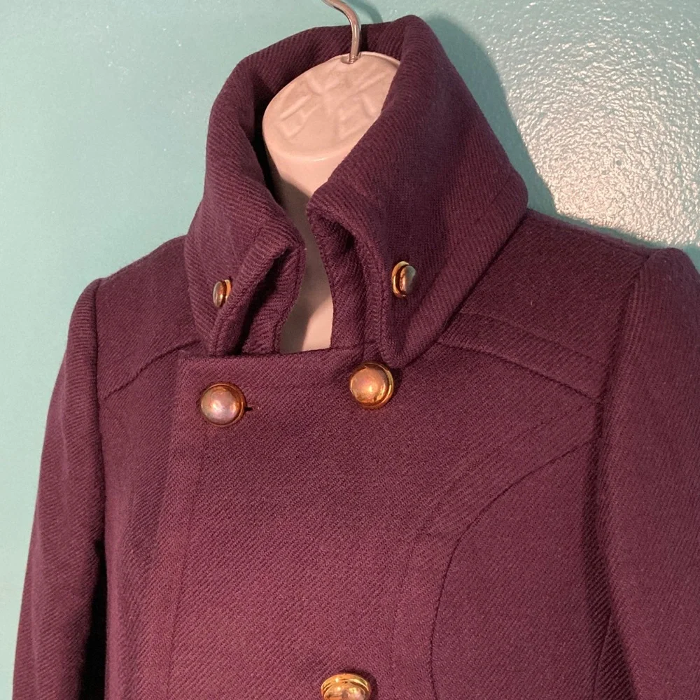 Milly Womens Size 4 Dark Purple Long Button Front Wool Winter Coat